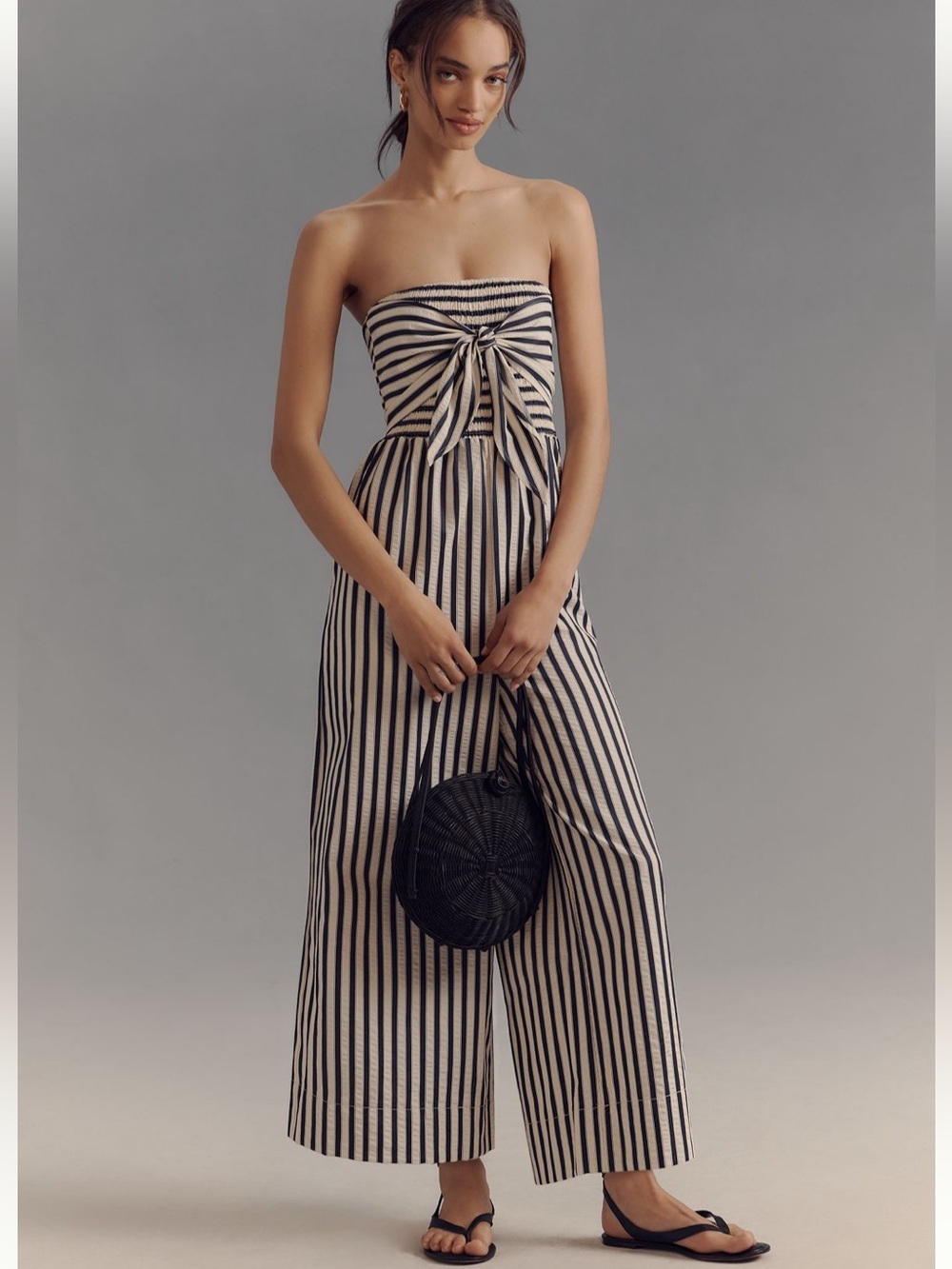 NWT Bishop + Young Elva Strapless Tie-Front Striped Jumpsuit, M